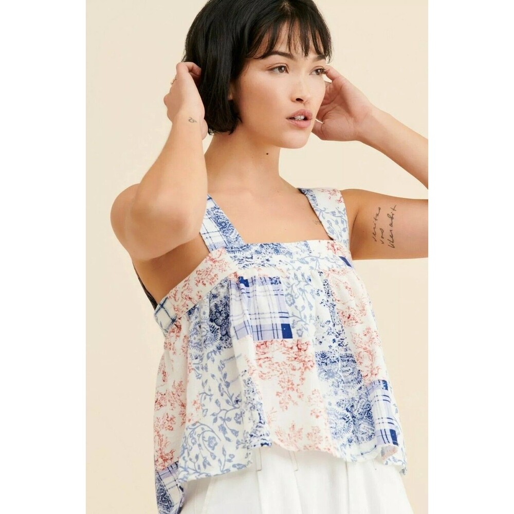 Urban Outfitters Maya Cropped Babydoll Tank Blouse Top Sleeveless Print M 280907